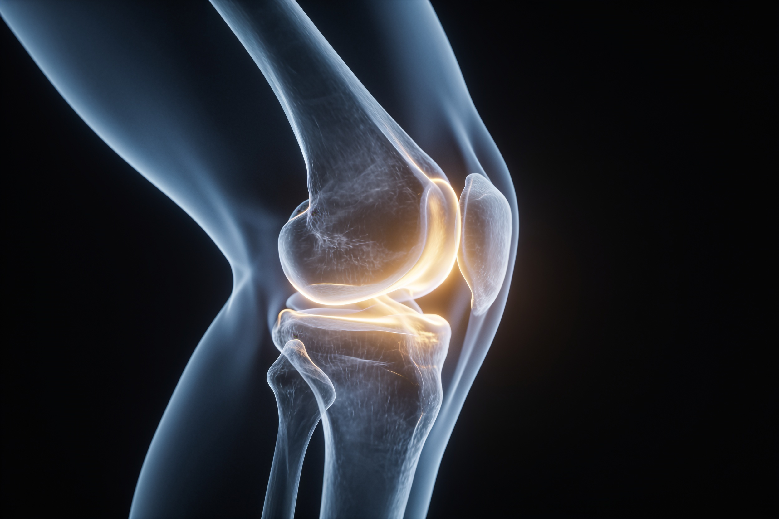 Illustrative rendering of a knee joint highlighting the joint space